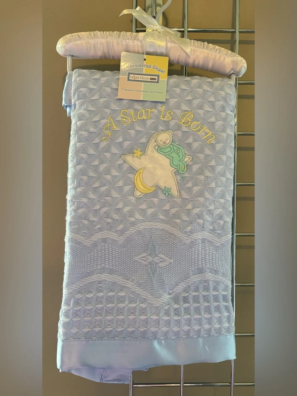 NOS Vintage Embroidered Baby Blanket JCPenney Satin Trim Vintage Shower Gift